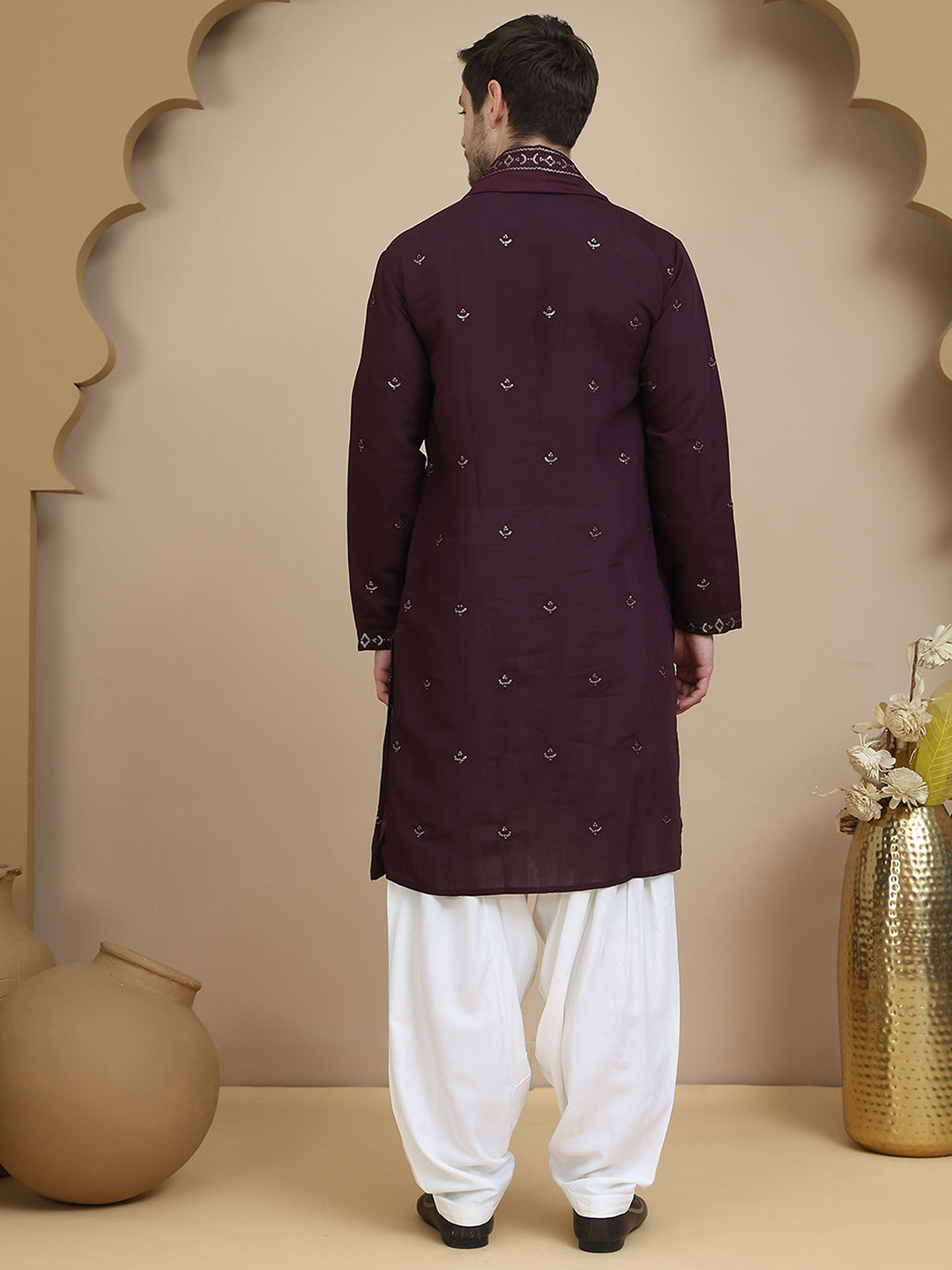 Embroidered Kurta Salwar And Dupatta Set For Men