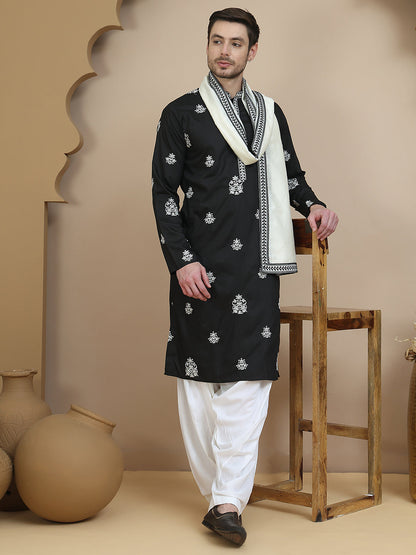 Black Embroidered Kurta Salwar & Dupatta Set,