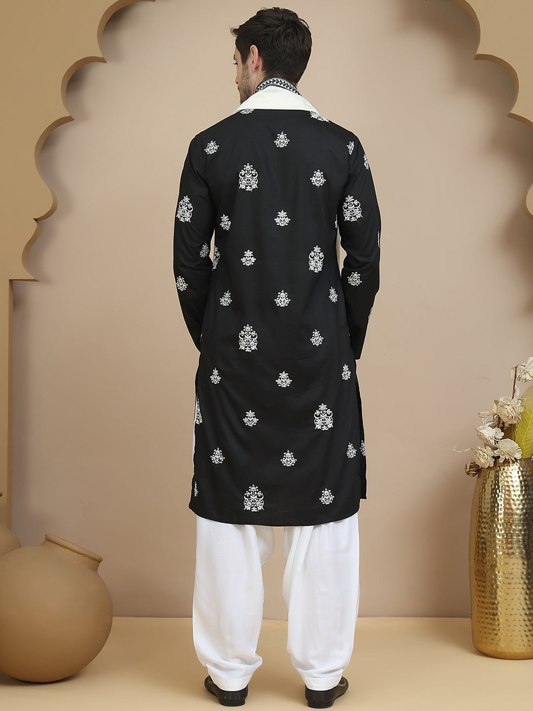 Black Embroidered Kurta Salwar &amp; Dupatta Set,