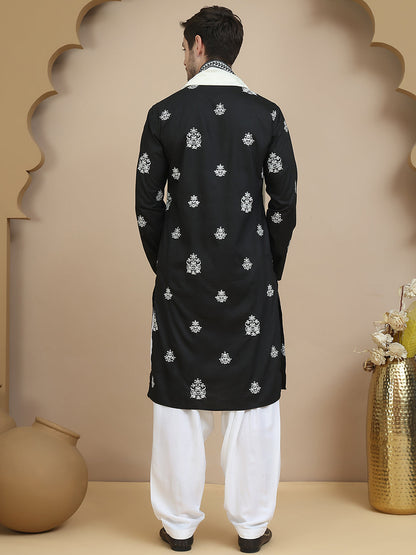 Black Embroidered Kurta Salwar & Dupatta Set,