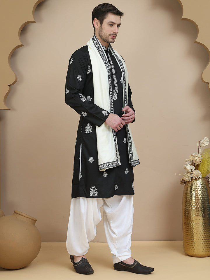 Black Embroidered Kurta Salwar &amp; Dupatta Set,