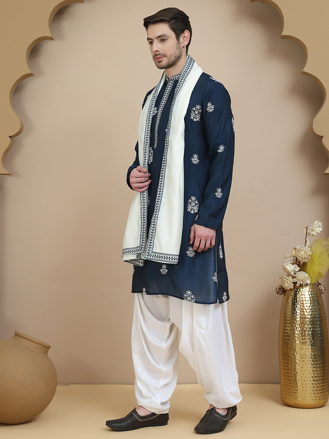 Teal Embroidered Kurta Salwar &amp; Dupatta Set,