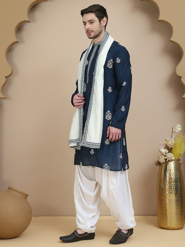 Teal Embroidered Kurta Salwar &amp; Dupatta Set,