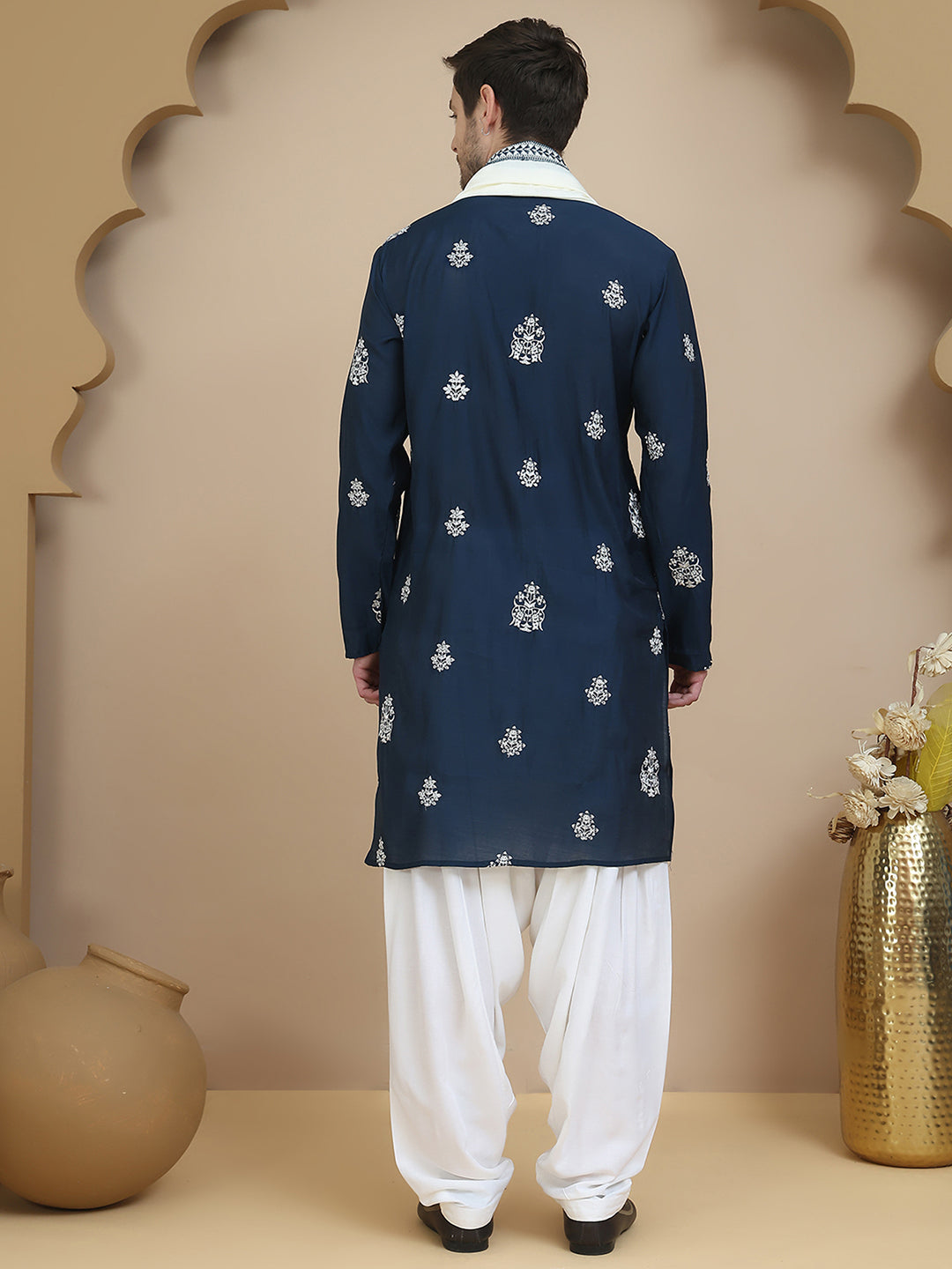 Teal Embroidered Kurta Salwar &amp; Dupatta Set,