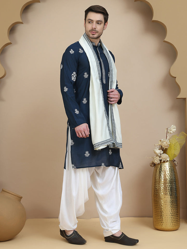 Teal Embroidered Kurta Salwar &amp; Dupatta Set,