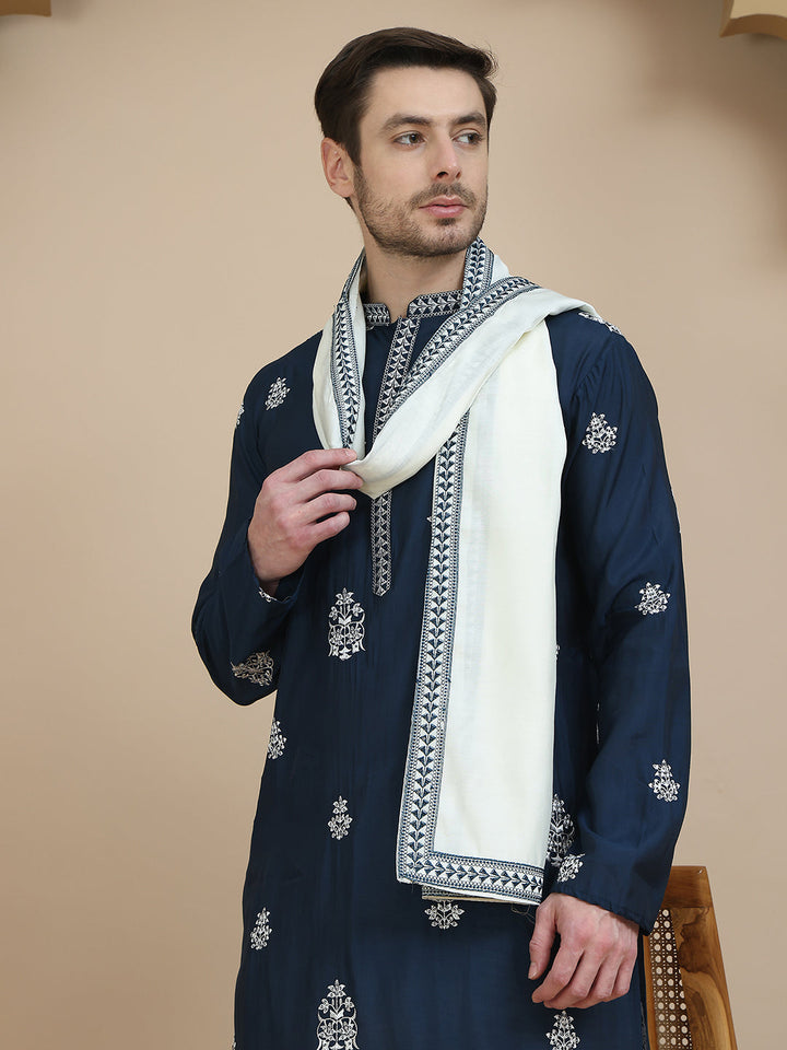 Teal Embroidered Kurta Salwar &amp; Dupatta Set,