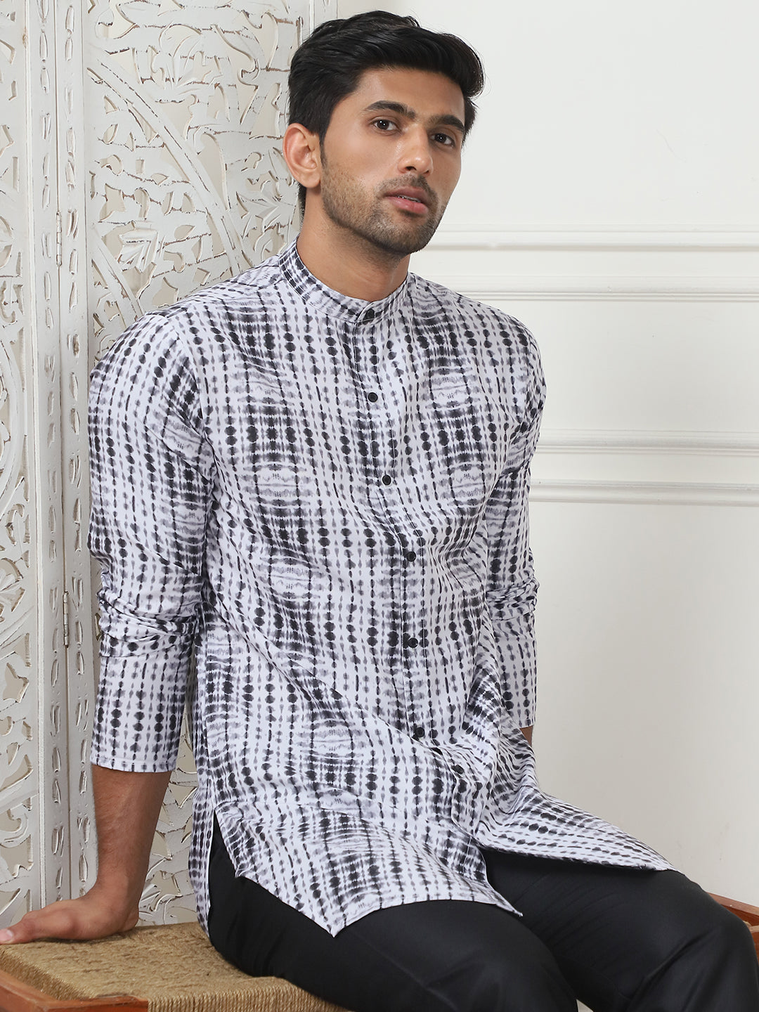 Printed Front Open Kurta With Trouser