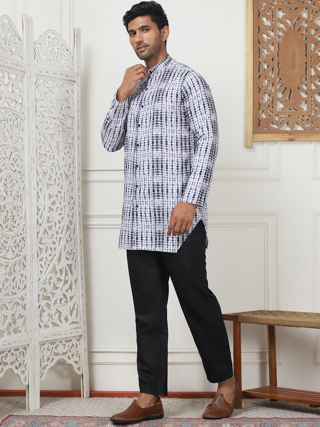 Printed Front Open Kurta With Trouser