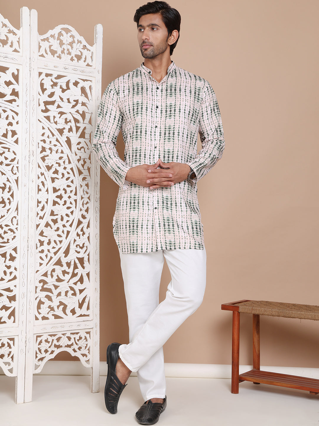 Printed Front Open Kurta With Trouser