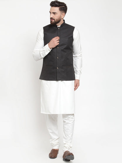 Men'S Solid Kurta Pajama With Solid Waistcoat