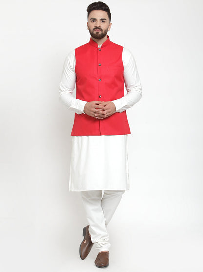 Men'S Solid Kurta Pajama With Solid Waistcoat