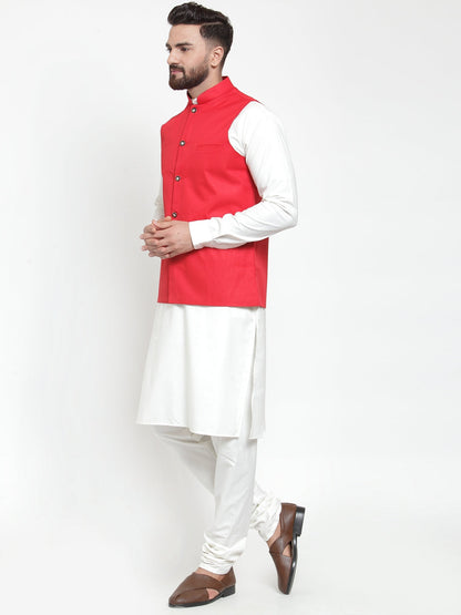 Men'S Solid Kurta Pajama With Solid Waistcoat
