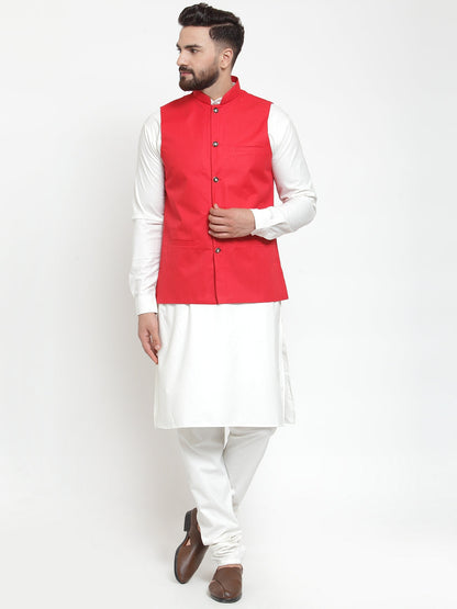 Men'S Solid Kurta Pajama With Solid Waistcoat