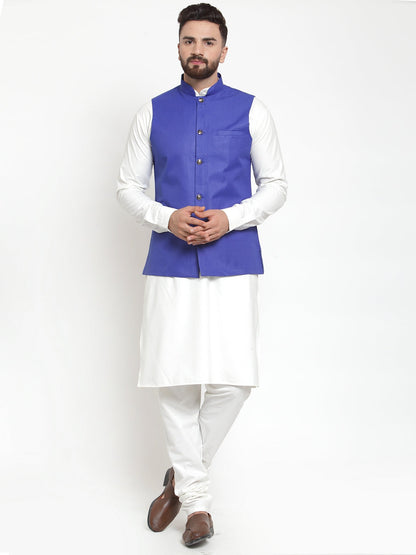 Men'S Solid Kurta Pajama With Solid Waistcoat