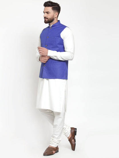 Men'S Solid Kurta Pajama With Solid Waistcoat