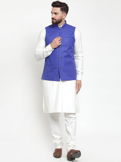 Men'S Solid Kurta Pajama With Solid Waistcoat