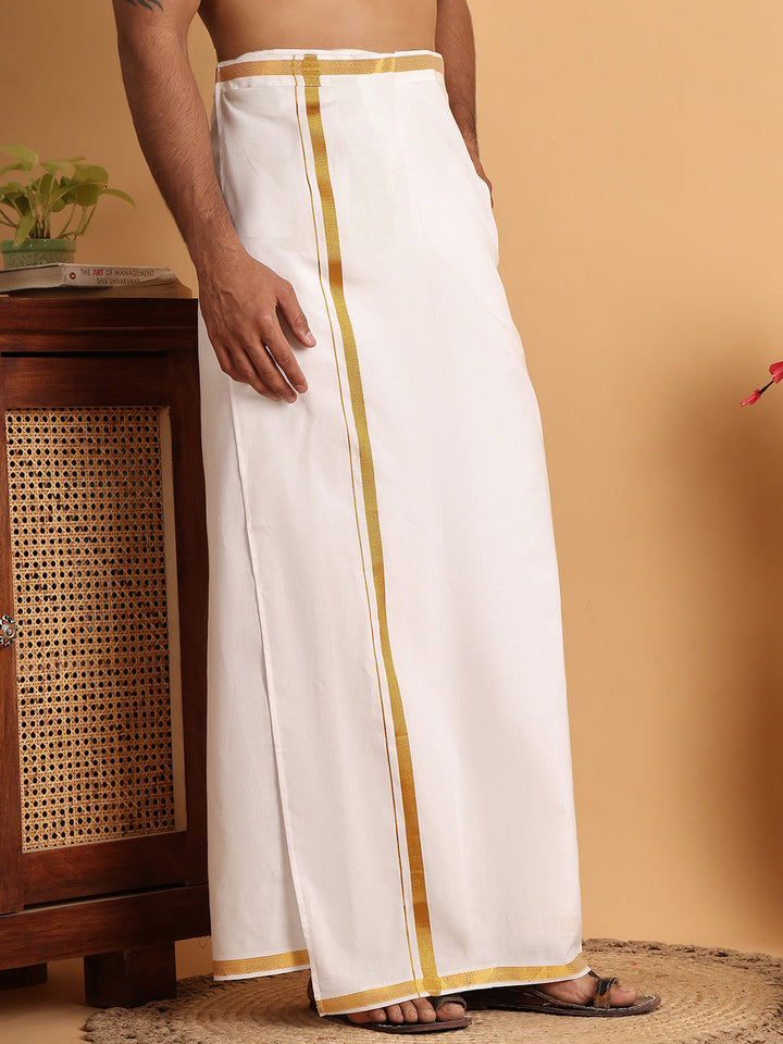 Readymade Pocket Dhoti With Golden Zari Border
