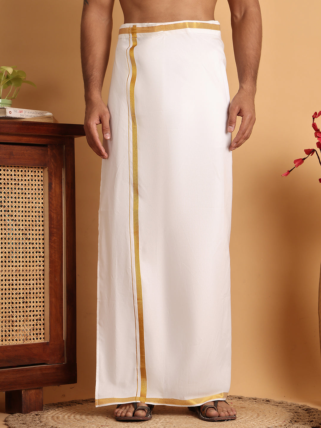 Readymade Pocket Dhoti With Golden Zari Border
