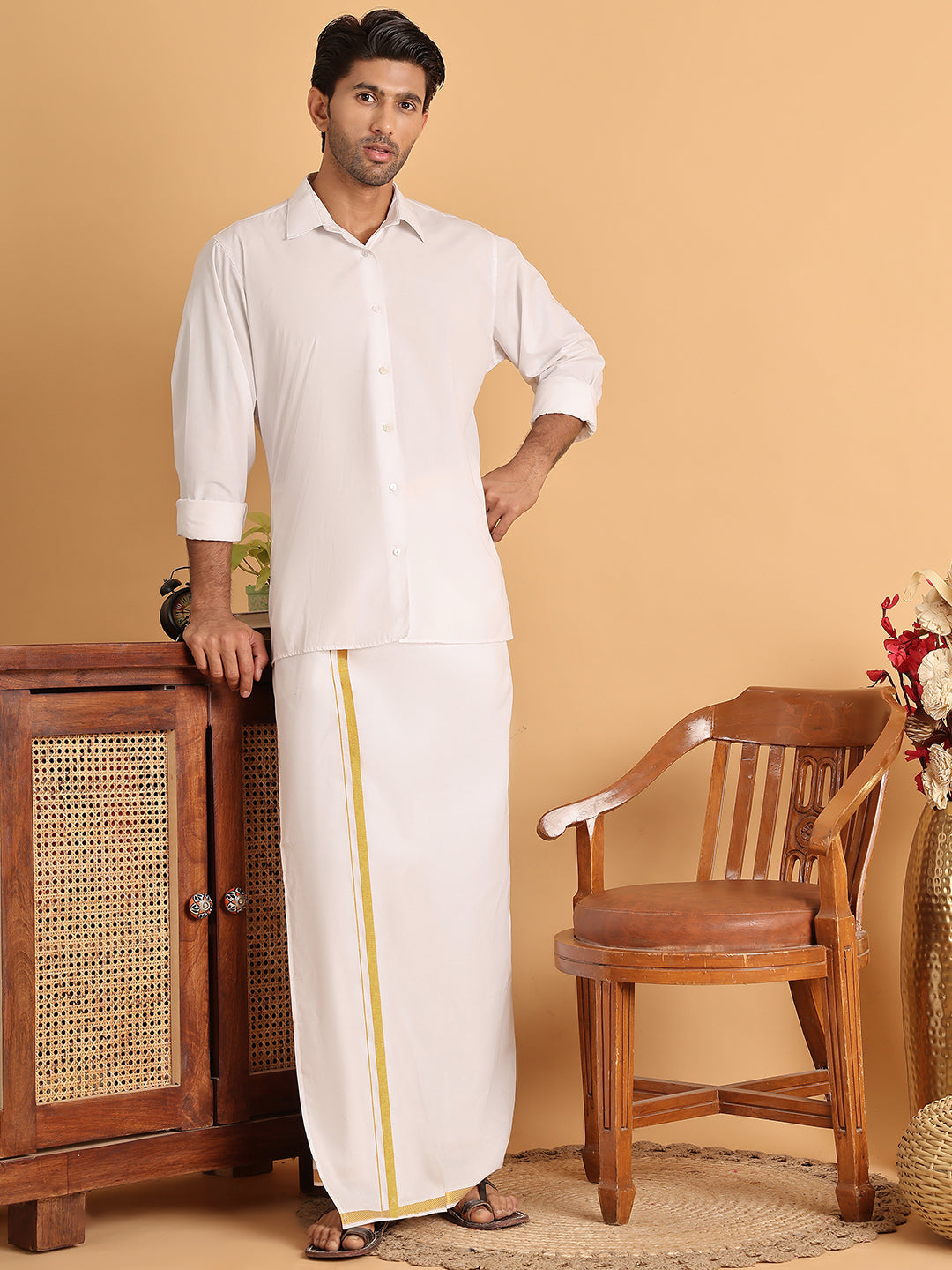 Readymade Pocket Dhoti With Golden Zari Border