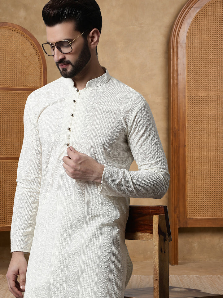 Embroidered Cotton Kurta With Churidar