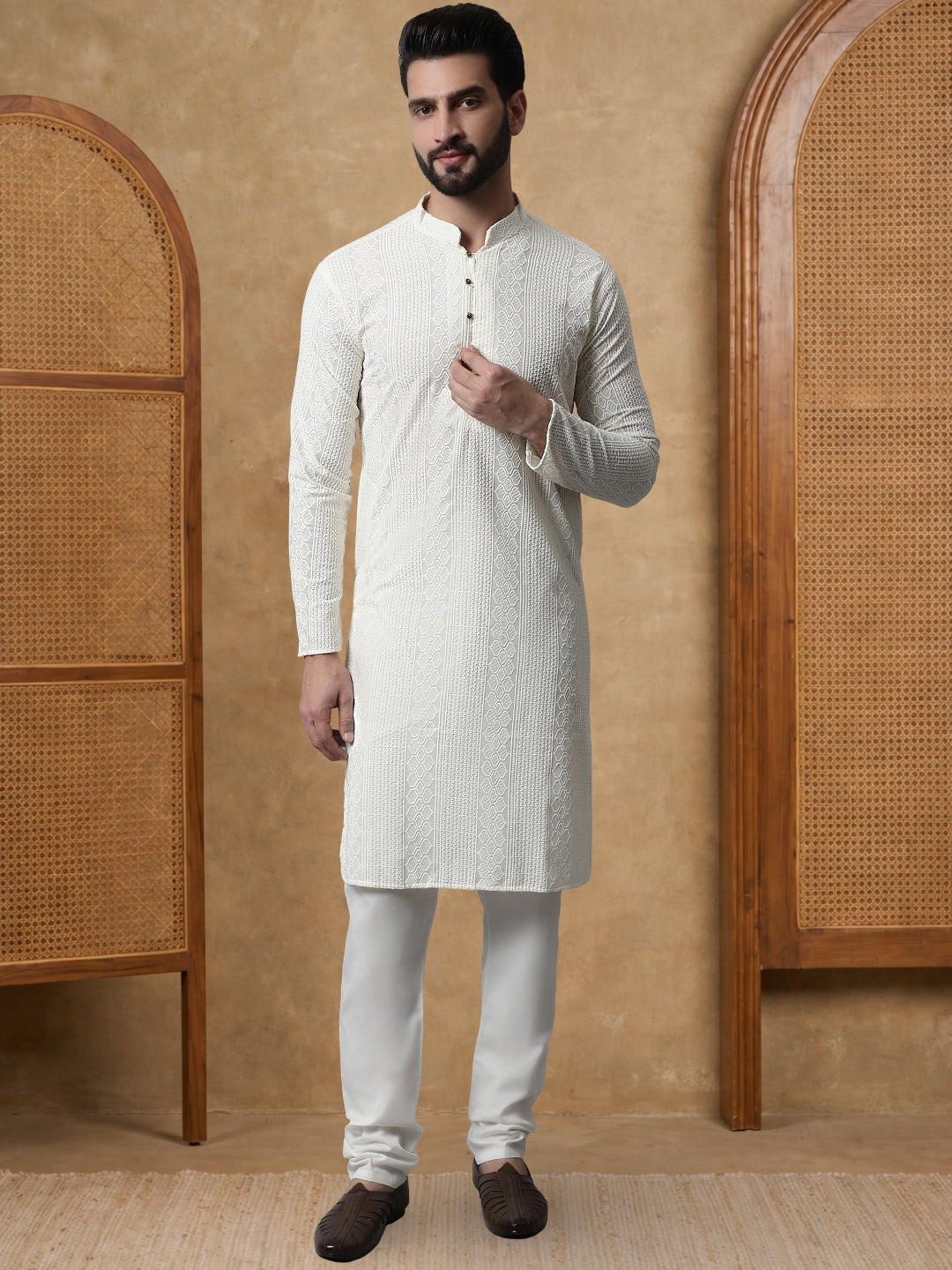 Embroidered Cotton Kurta With Churidar