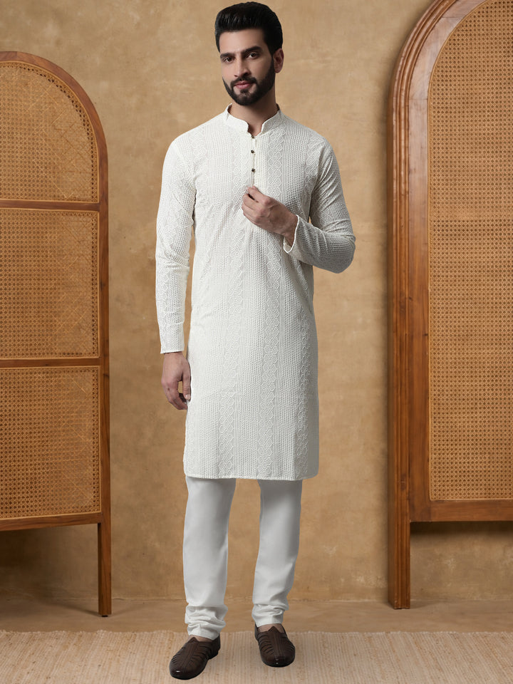 Embroidered Cotton Kurta With Churidar