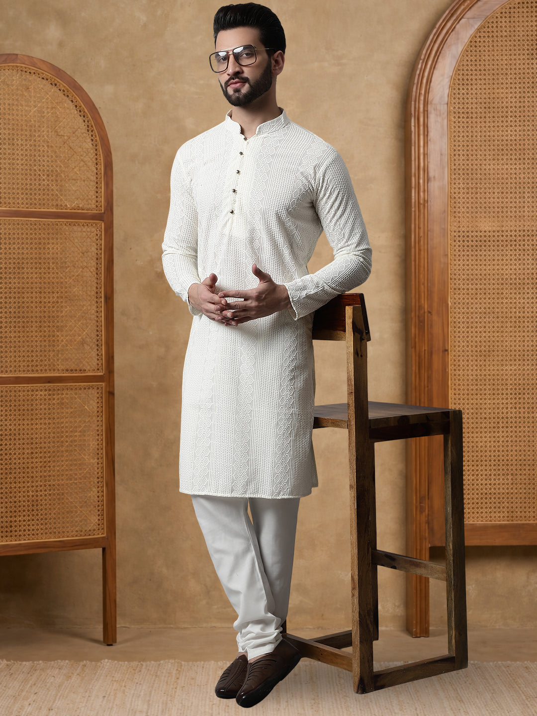 Embroidered Cotton Kurta With Churidar
