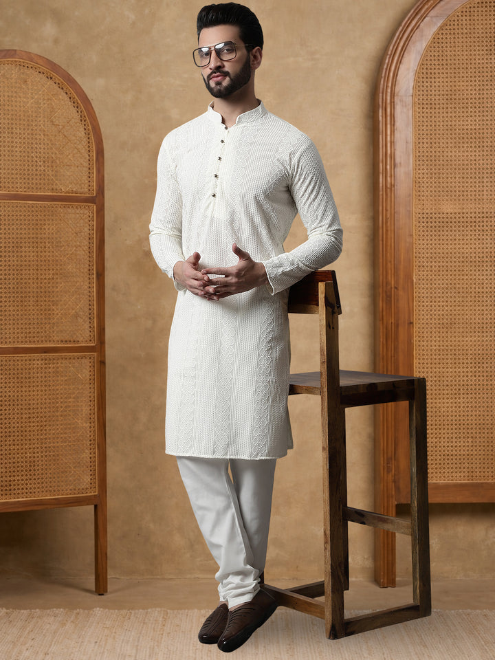 Embroidered Cotton Kurta With Churidar