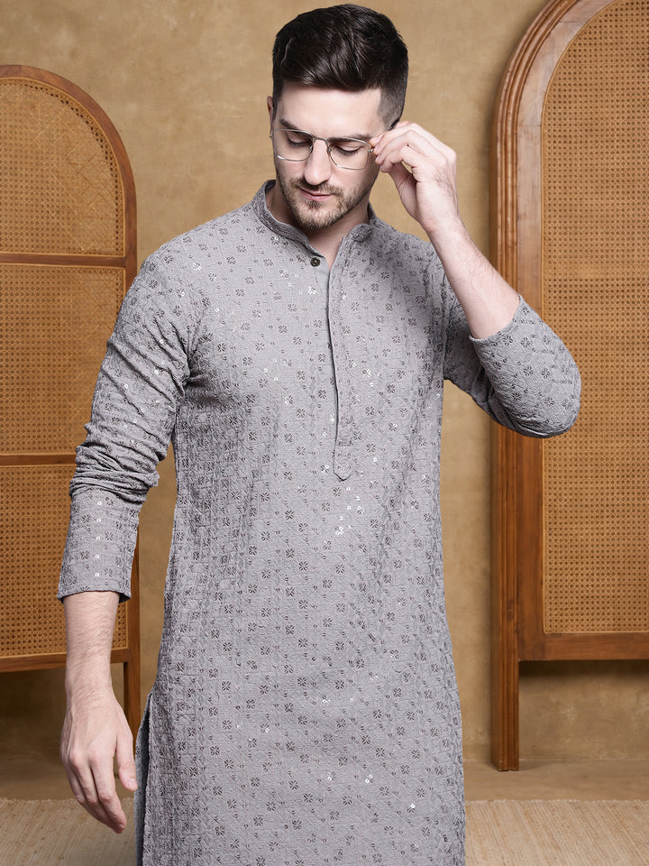 Men’S Cotton Chikankari Sequins Kurta Set