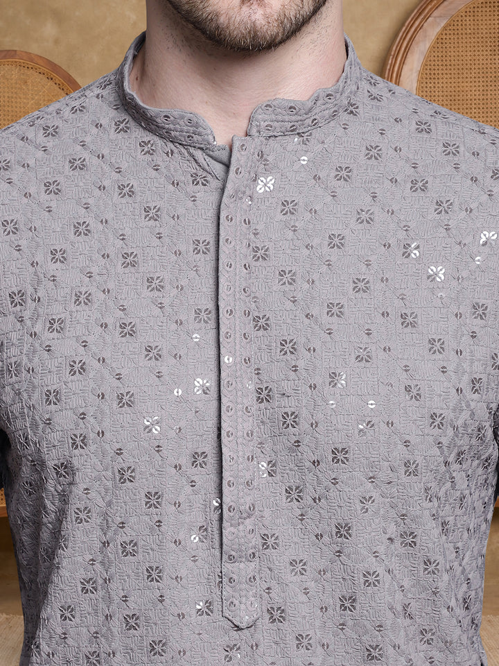 Men’S Cotton Chikankari Sequins Kurta Set