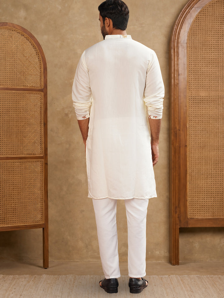 Silk Blend Floral Embroidered Kurta Pyjama Set
