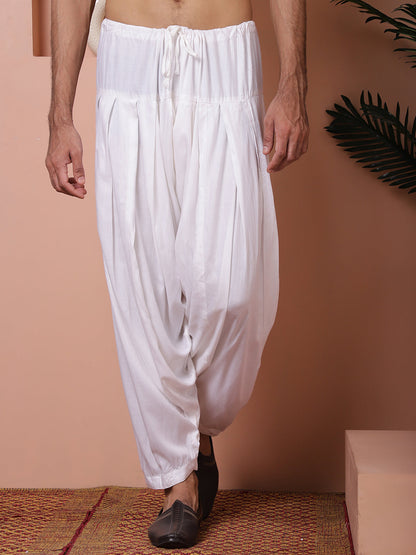 White Viscose Rayon Salwar For Men