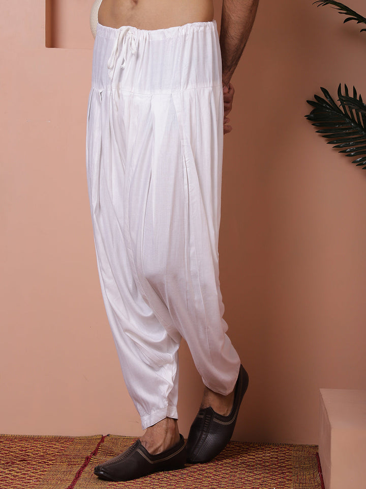 White Viscose Rayon Salwar For Men