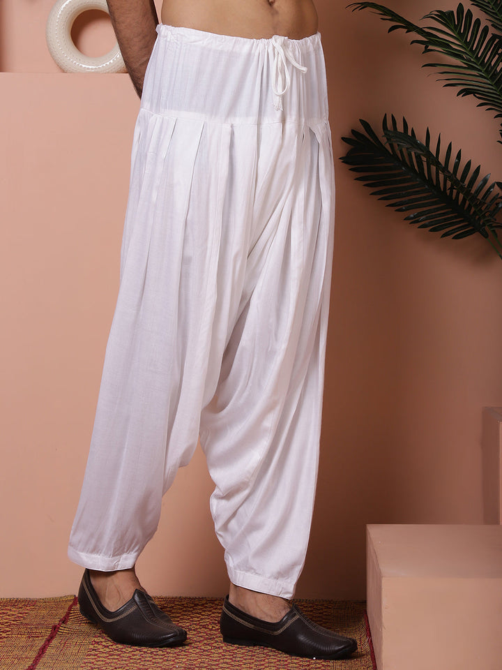 White Viscose Rayon Salwar For Men