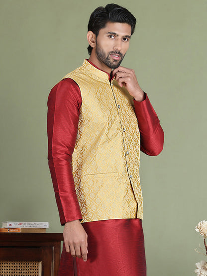 Woven Design Nehru Jacket For Men