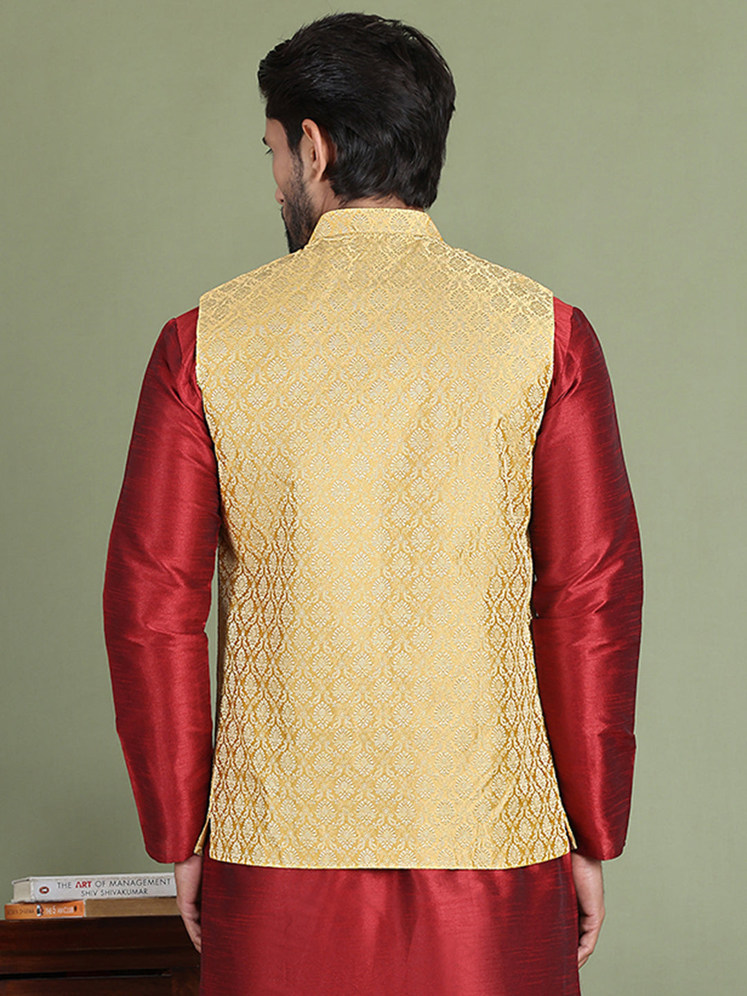 Woven Design Nehru Jacket For Men