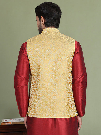 Woven Design Nehru Jacket For Men
