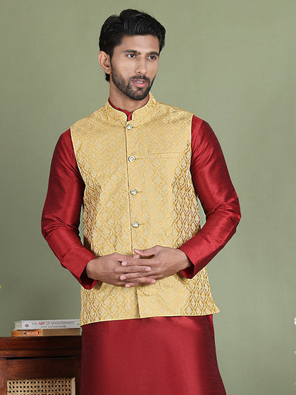 Woven Design Nehru Jacket For Men