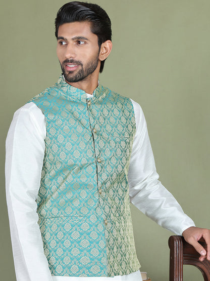 Woven Design Nehru Jacket For Men