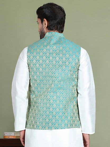 Woven Design Nehru Jacket For Men