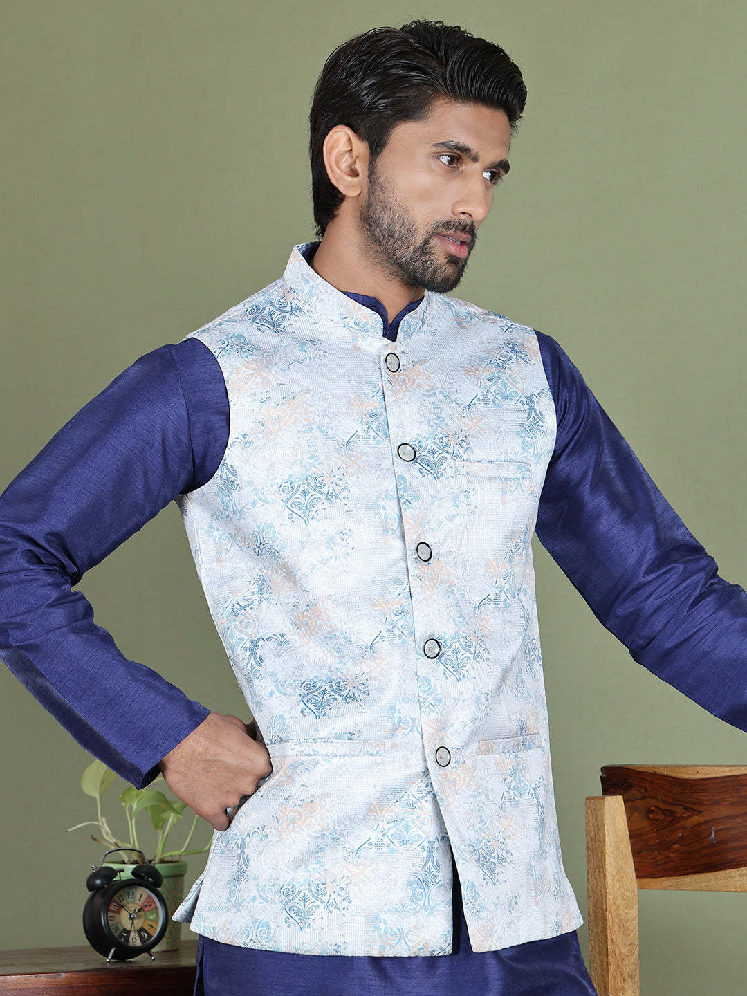 Floral Printed Nehru Jacket.