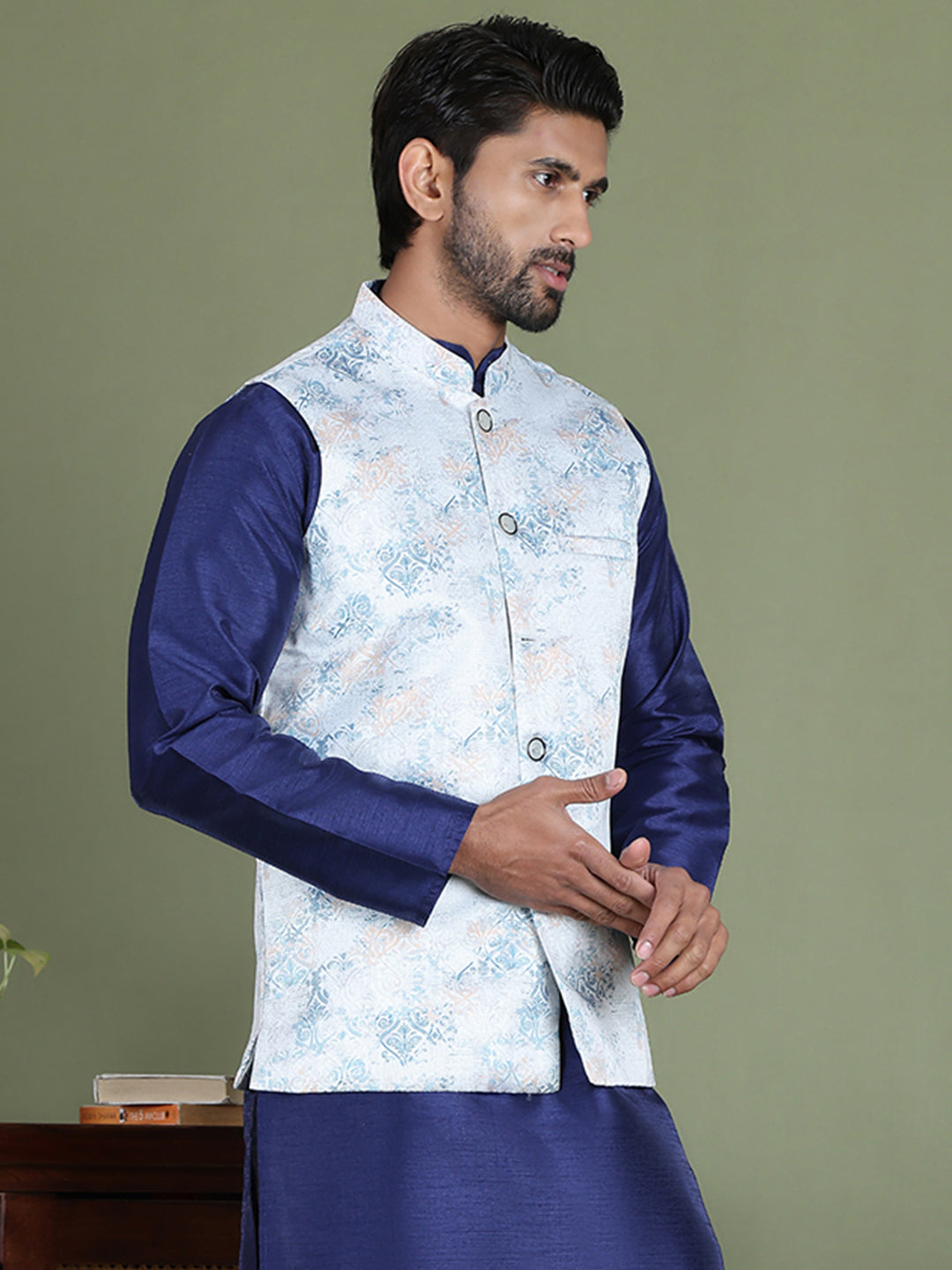 Floral Printed Nehru Jacket.