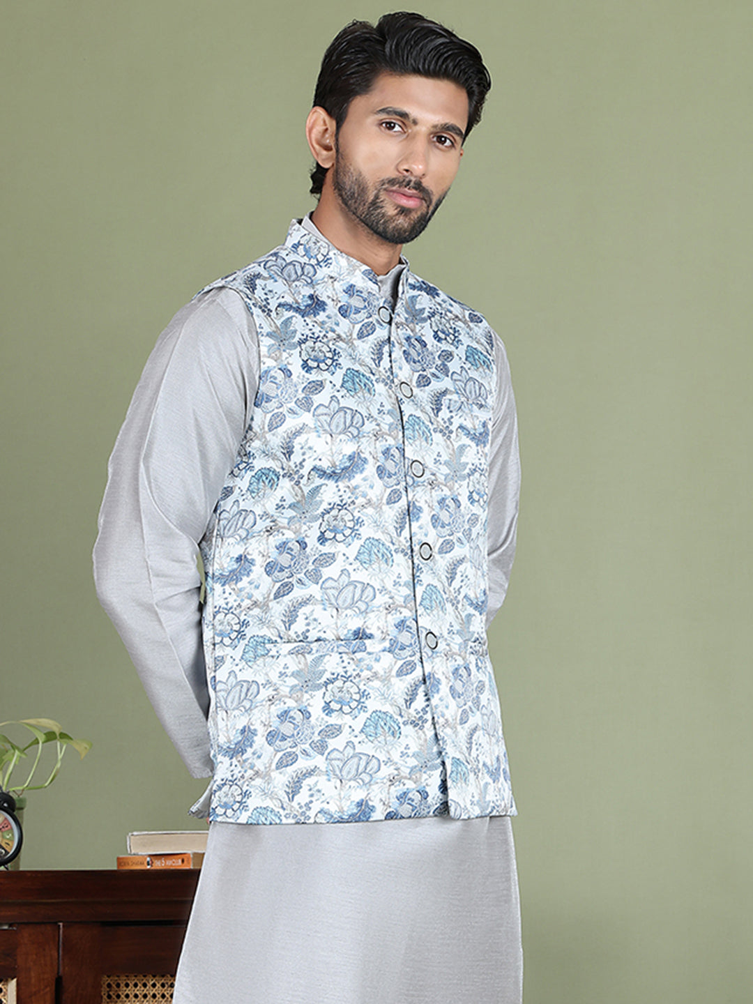Floral Printed Nehru Jacket.