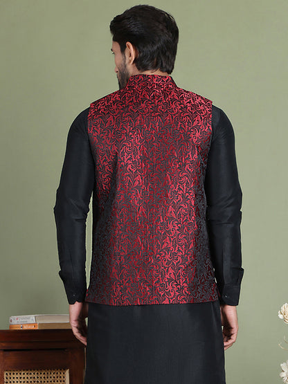 Woven Design Nehru Jacket For Men