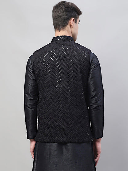 Men'S Sequins Embroidered Rayon Nehru Jacket