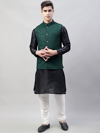 Men'S Sequins Embroidered Rayon Nehru Jacket