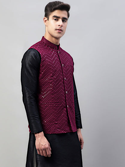 Men'S Sequins Embroidered Rayon Nehru Jacket