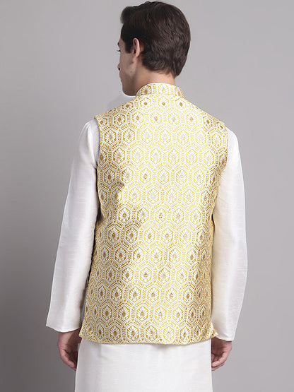 Men'S Golden Woven Design Nehru Jacket
