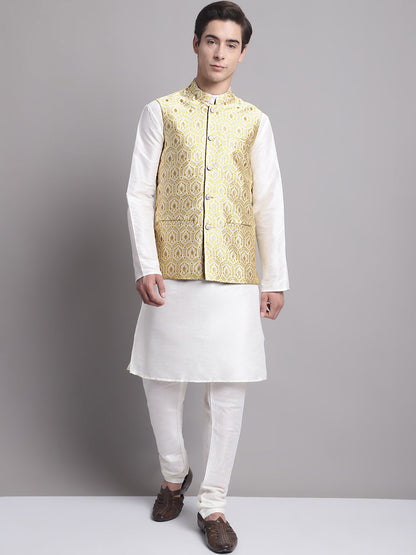 Men'S Golden Woven Design Nehru Jacket