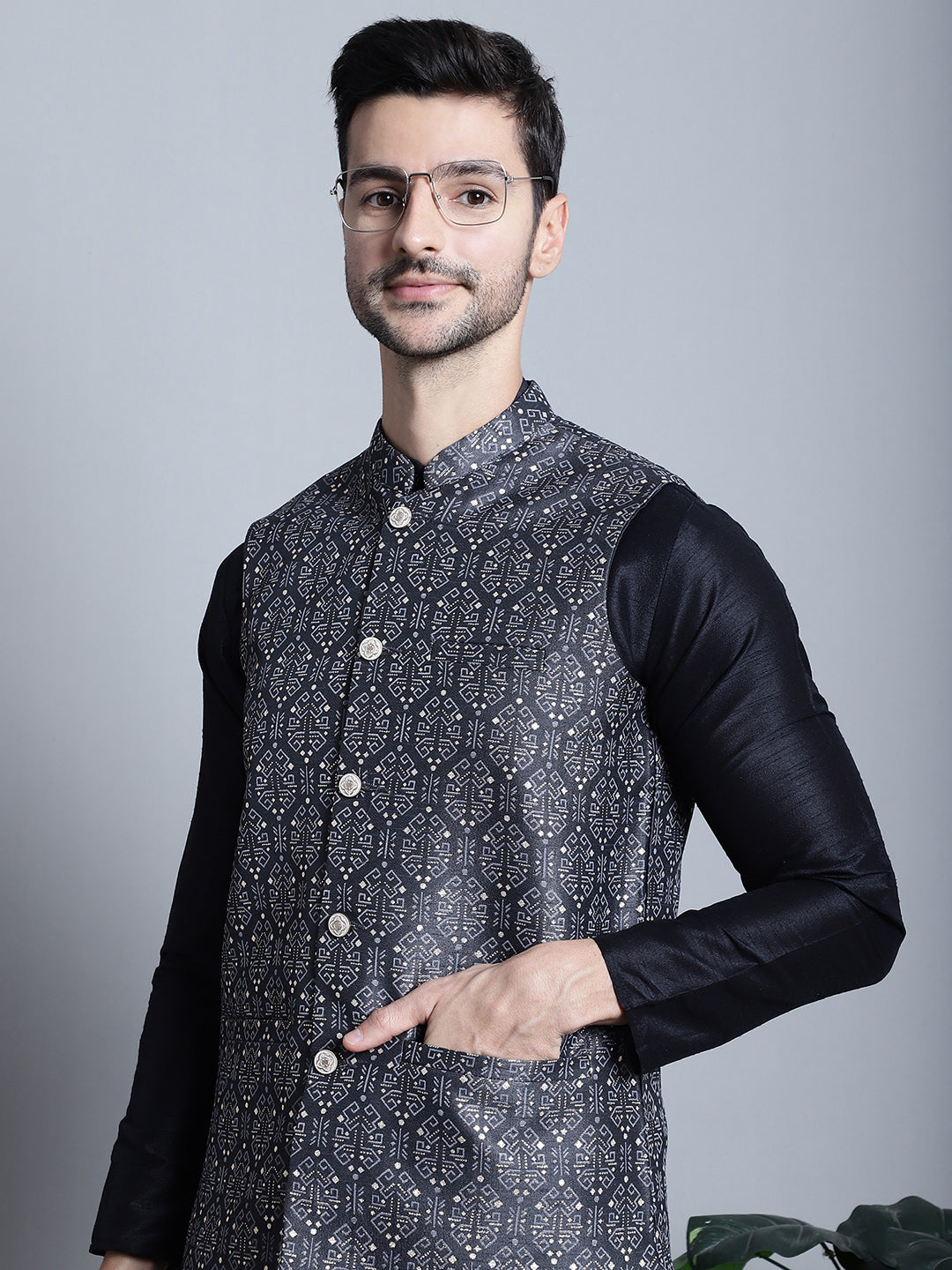 Men'S Printed Nehru Jacket